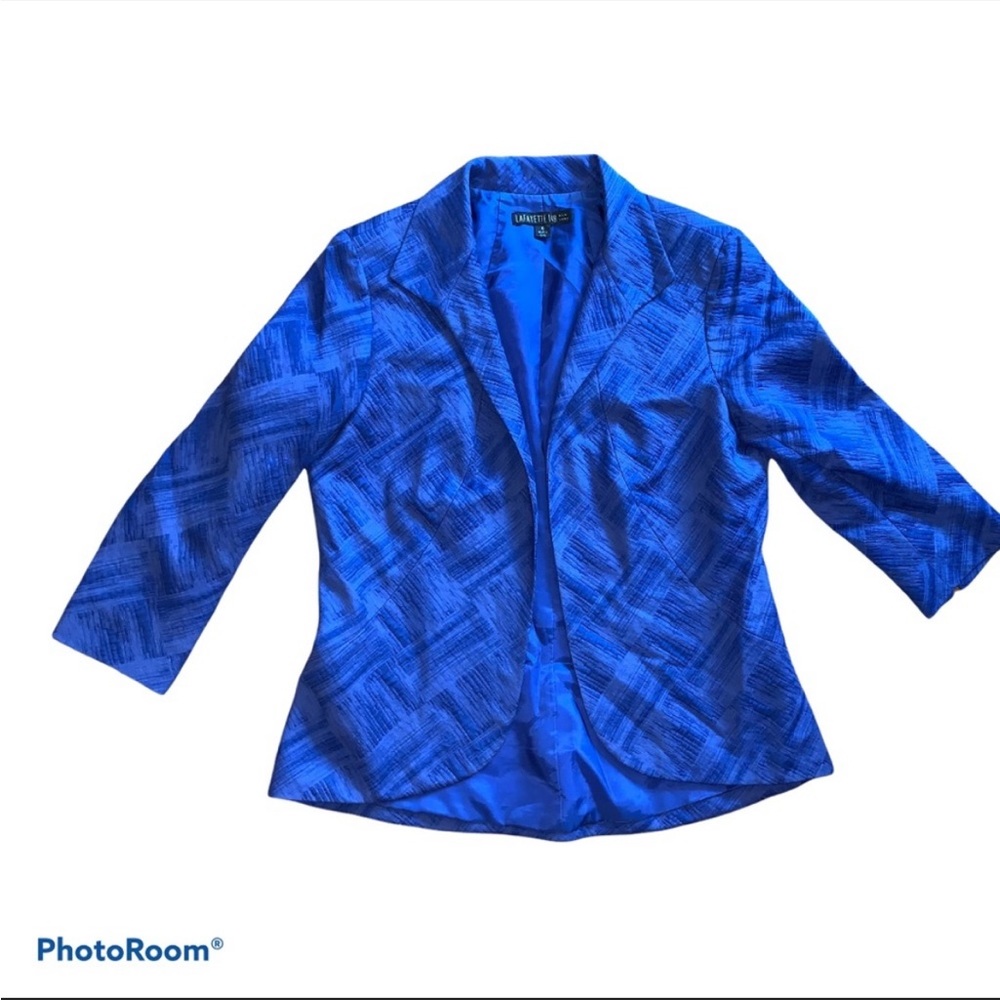 Lafayette 148 Brush Stroke Royal Blue Blazer Size 8